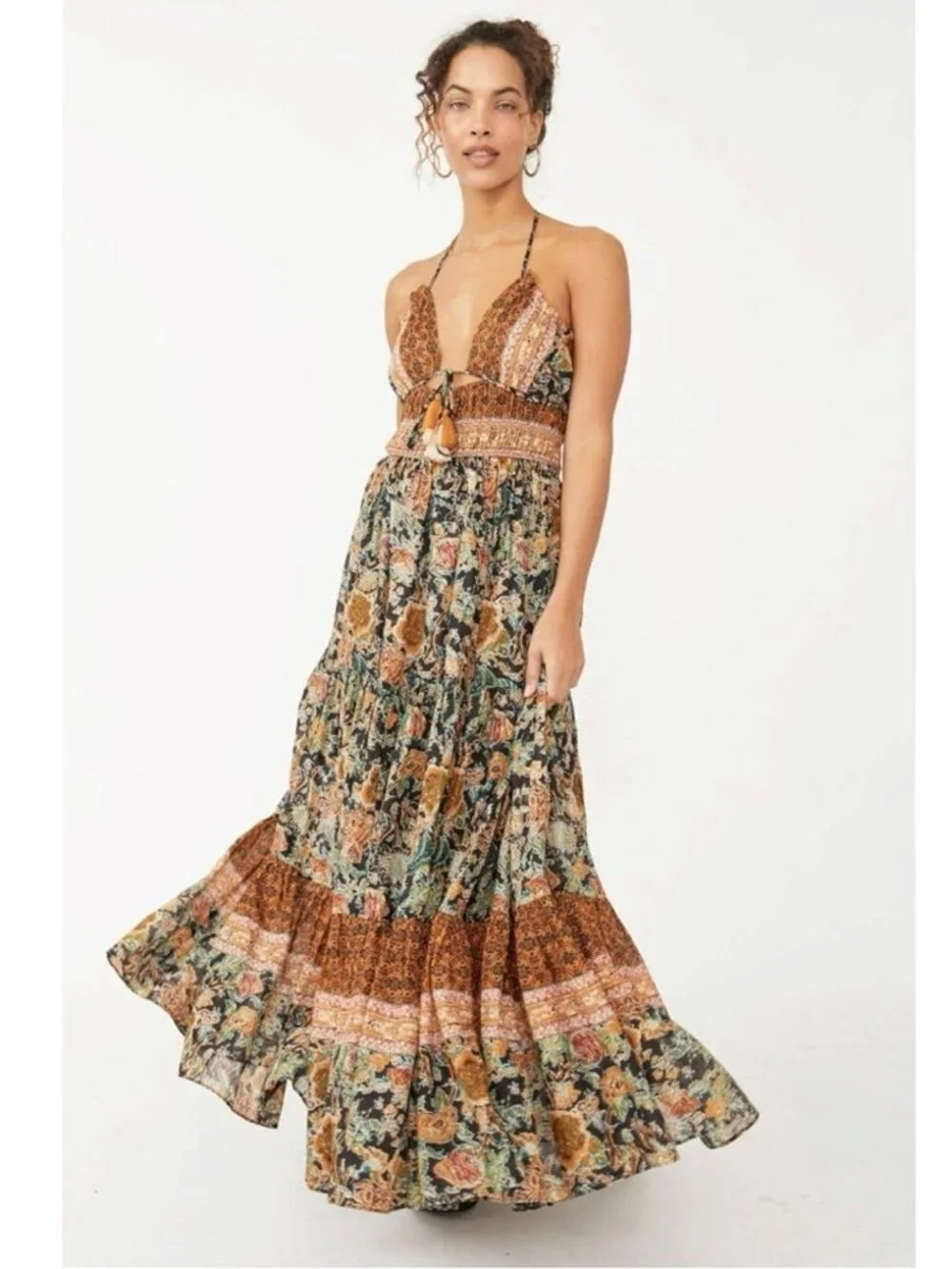 Free People Bohemian Gypsy Beachy Real Love Maxi Dress Twilight Combo Medium